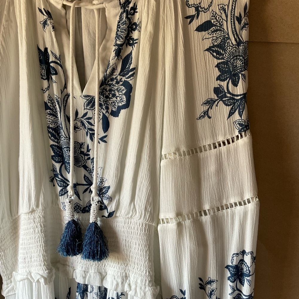 Chico's White Maxi Dress with Blue Floral Embroidery - Picture 5 of 14